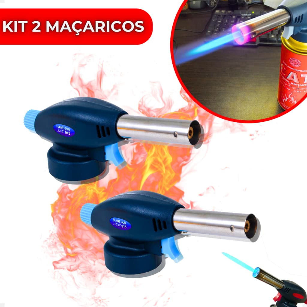 Kit 2 Maçaricos Culinário Portátil Com Regulagem Gourmet Multiuso Cozinha 1300 Graus Acendimento