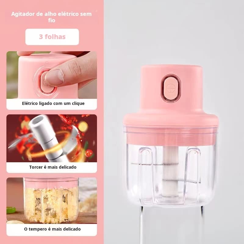 Mini Processador Triturador Elétrico Moedor Carne Vegetais Alho Fruta Amendoim Recarregável USB 250m