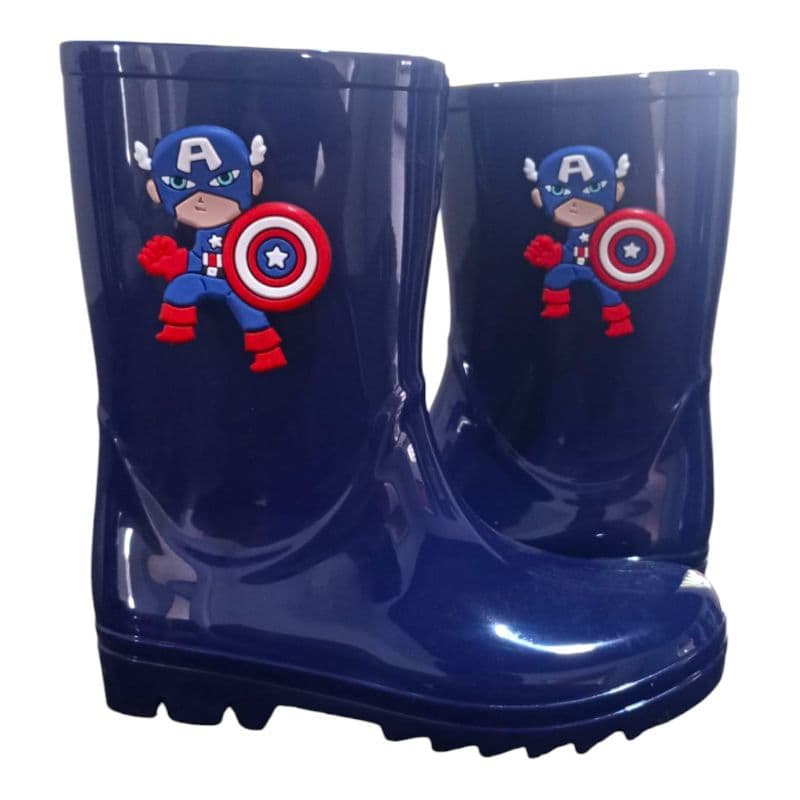 Galocha Bota de Chuva Cano Alto Menino Capitão América Infantil Confortável Antiderrapante Impermeável Leve Estilosa