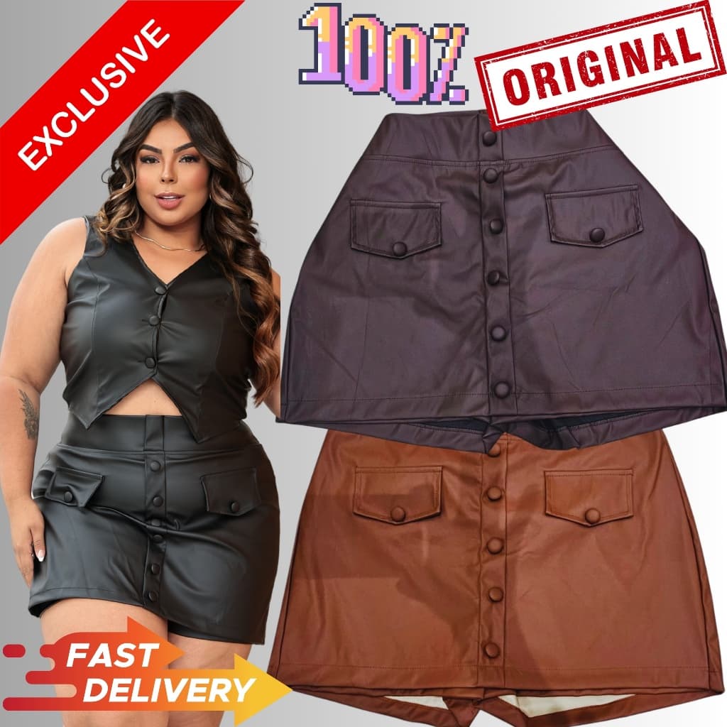 Short Saia Couro Fake Plus Size | Look Sexy e Confortável | G1 G2 | Tendencia 2025*