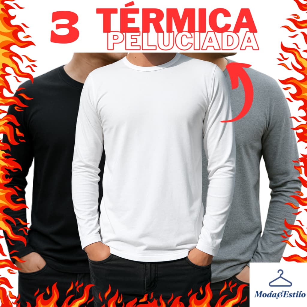 KIT C/3 Blusa de Frio Masculina Segunda Pele Térmica Pelúcida Inverno Frio Forrada Flanelada Manga longa Masculino