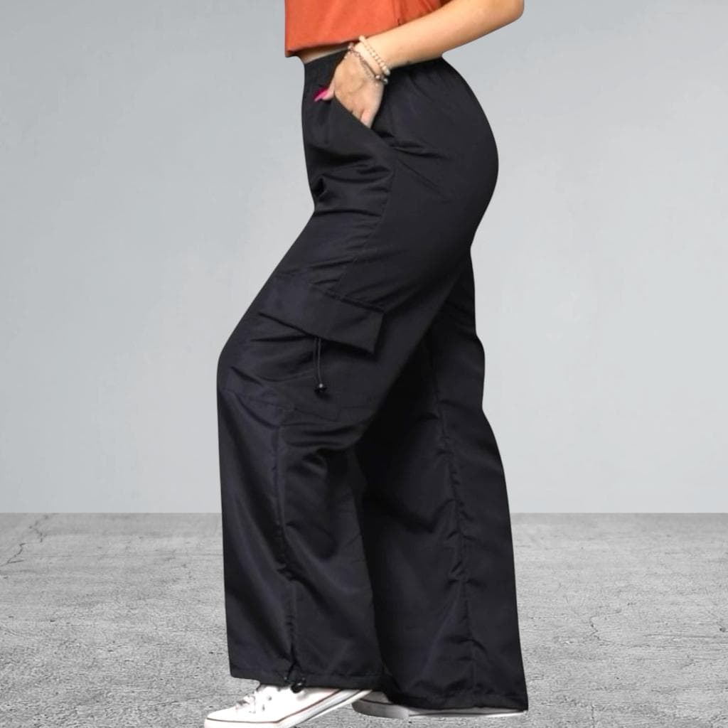 Calça Tactel Cargo Feminina Moderna e Comfortável Barra ajustável com Cordão