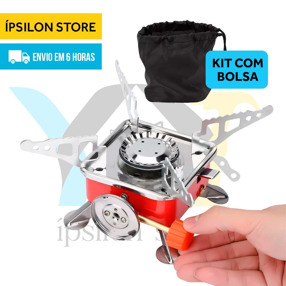 Kit Com 1 Fogareiro Portátil a Gás - Sacola Para Transporte /Ignição Automática, Dobrável, Ideal para Camping e Viagem