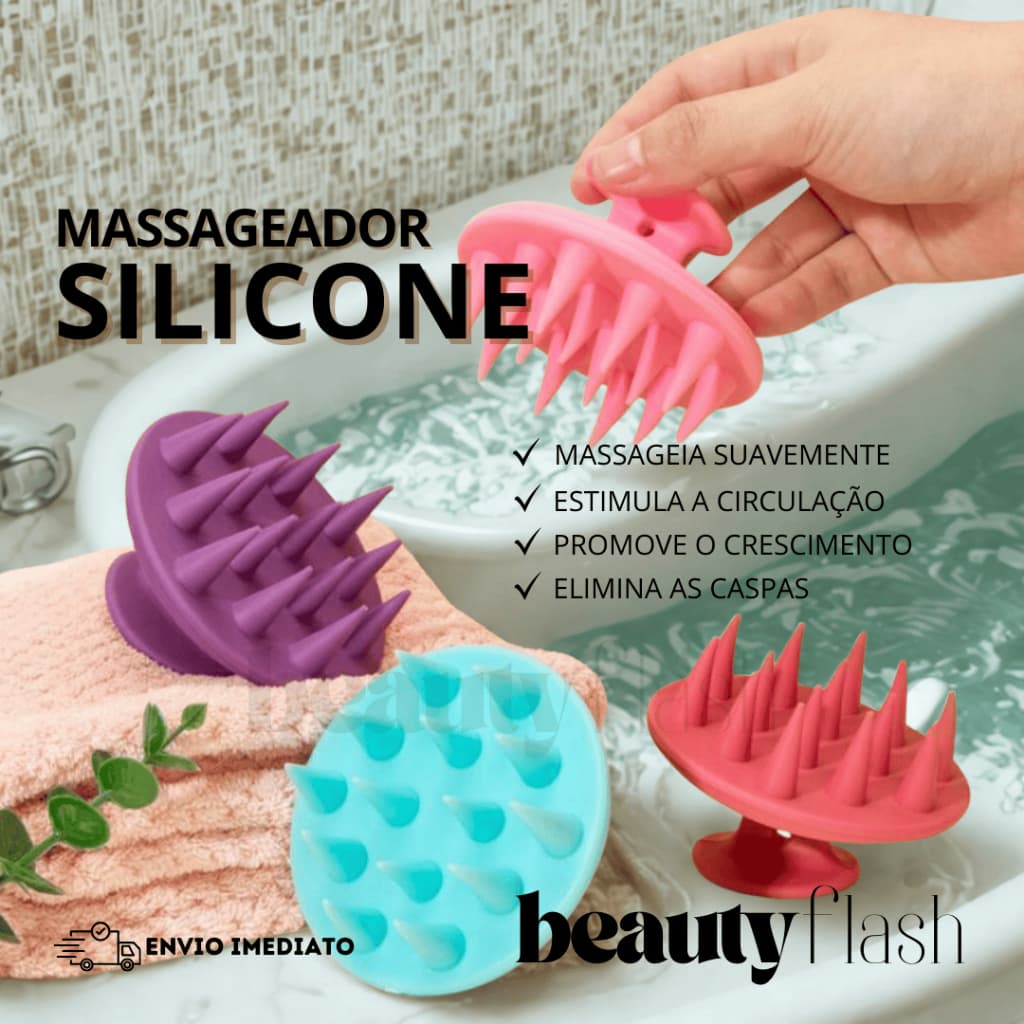 Massageador Capilar de Silicone Beauty Flash Escova Massageadora Couro Cabeludo Banho Cabelo Shampoo