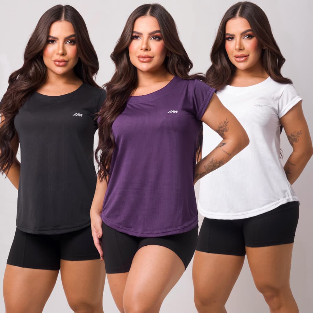 KIT 3 Camiseta Academia Feminina Dry Fit Treino Blusa Caminhada Treino Musculação