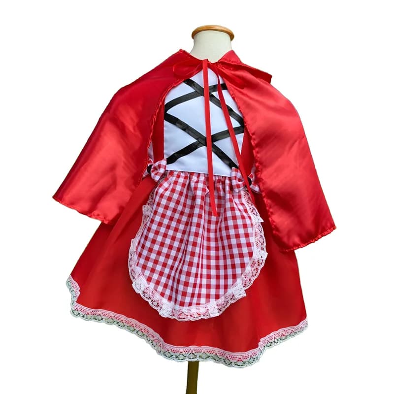 Roupa Fantasia Jardineira Chapeuzinho Vermelho com avental e capa