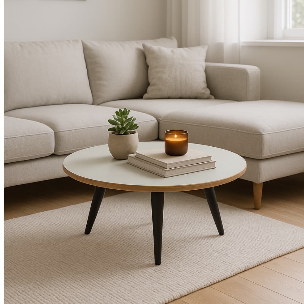 Mesa Centro Retrô Redonda Pés Plástico PVC 27cm ou 45cm Sala Decoração Escritório Fácil Montagem Promoção