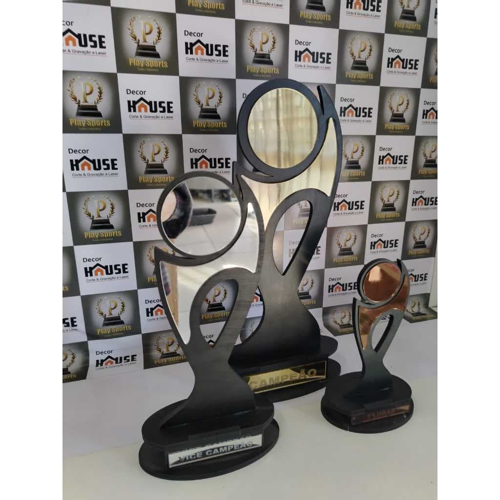 Troféus Personalizados em MDF e Acrílico kit com 3 Tamanhos (20cm, 30cm e 40cm)
