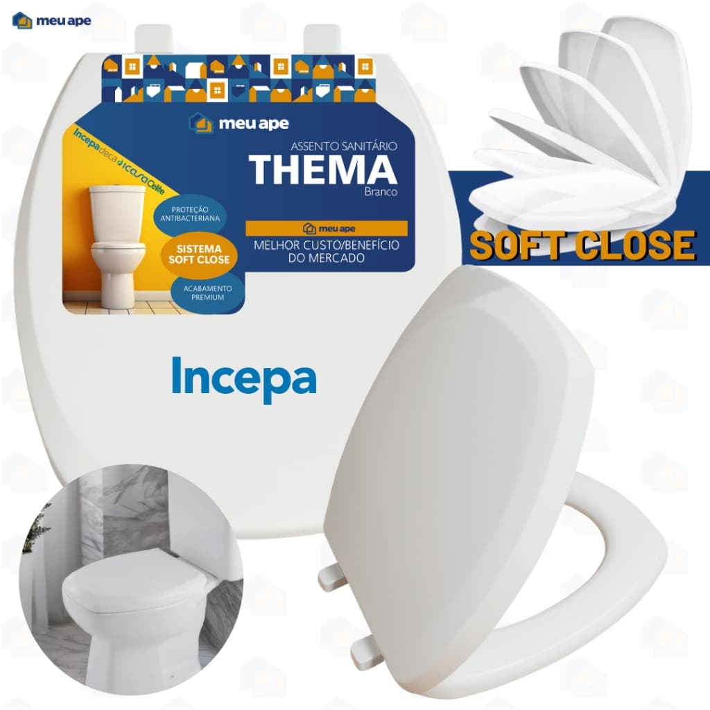 Assento Sanitário Tampa Vaso Soft Close Thema Incepa Iris Onix Hawaii Modialle Versa Agnes Valentina