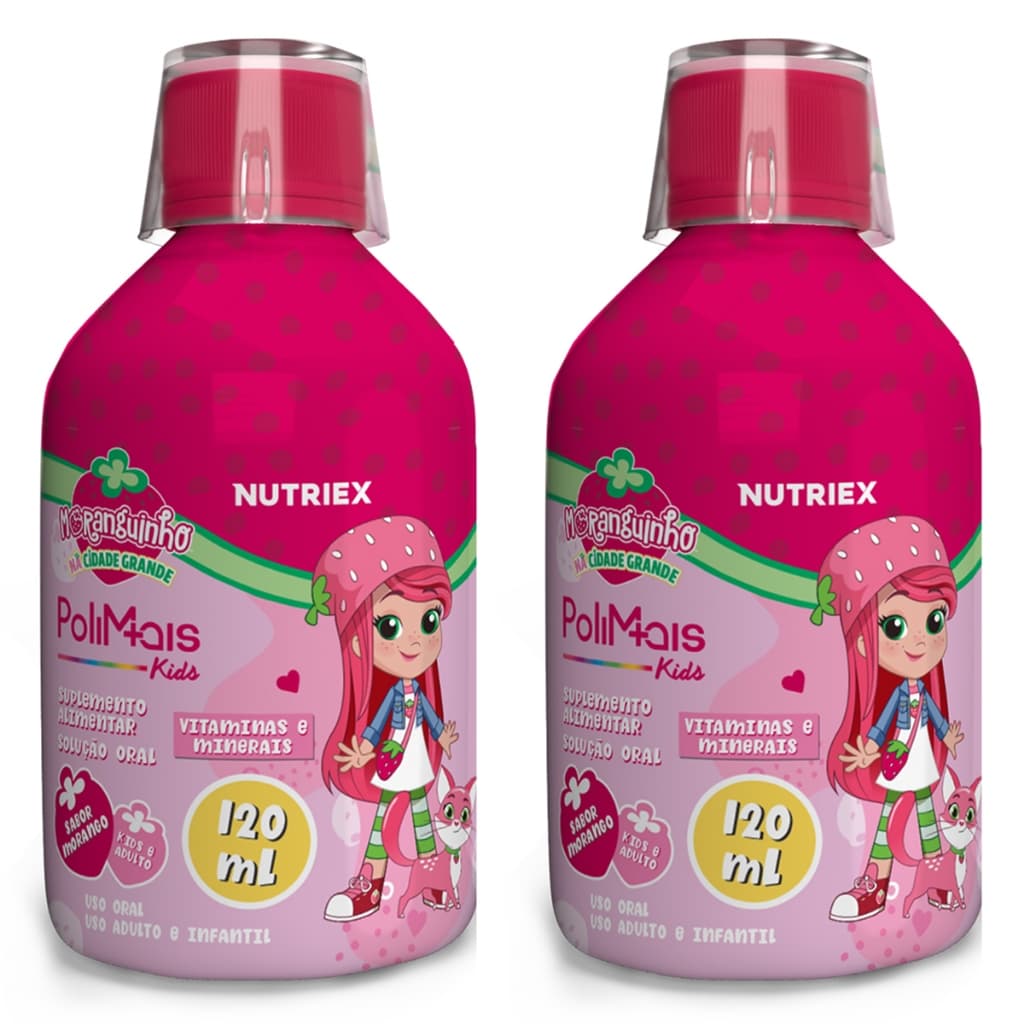 Kit 2 Vitaminas Infantis A a Z Polimais Moranguinho Sabor Morango 120ml