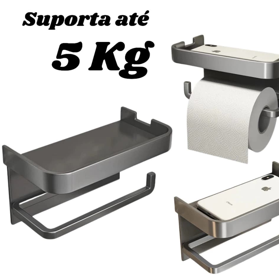 Suporte Papel Higiênico Premium Apoio Para Celular de Banheiro Fixo na Parede Sem Furos