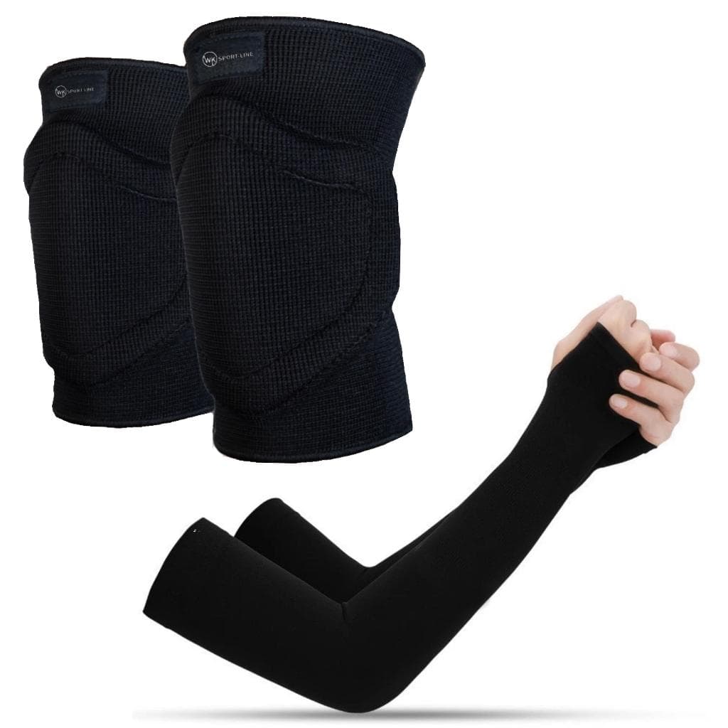 Kit Joelheira Seleção Branca Preta Volêi Manguito Longo