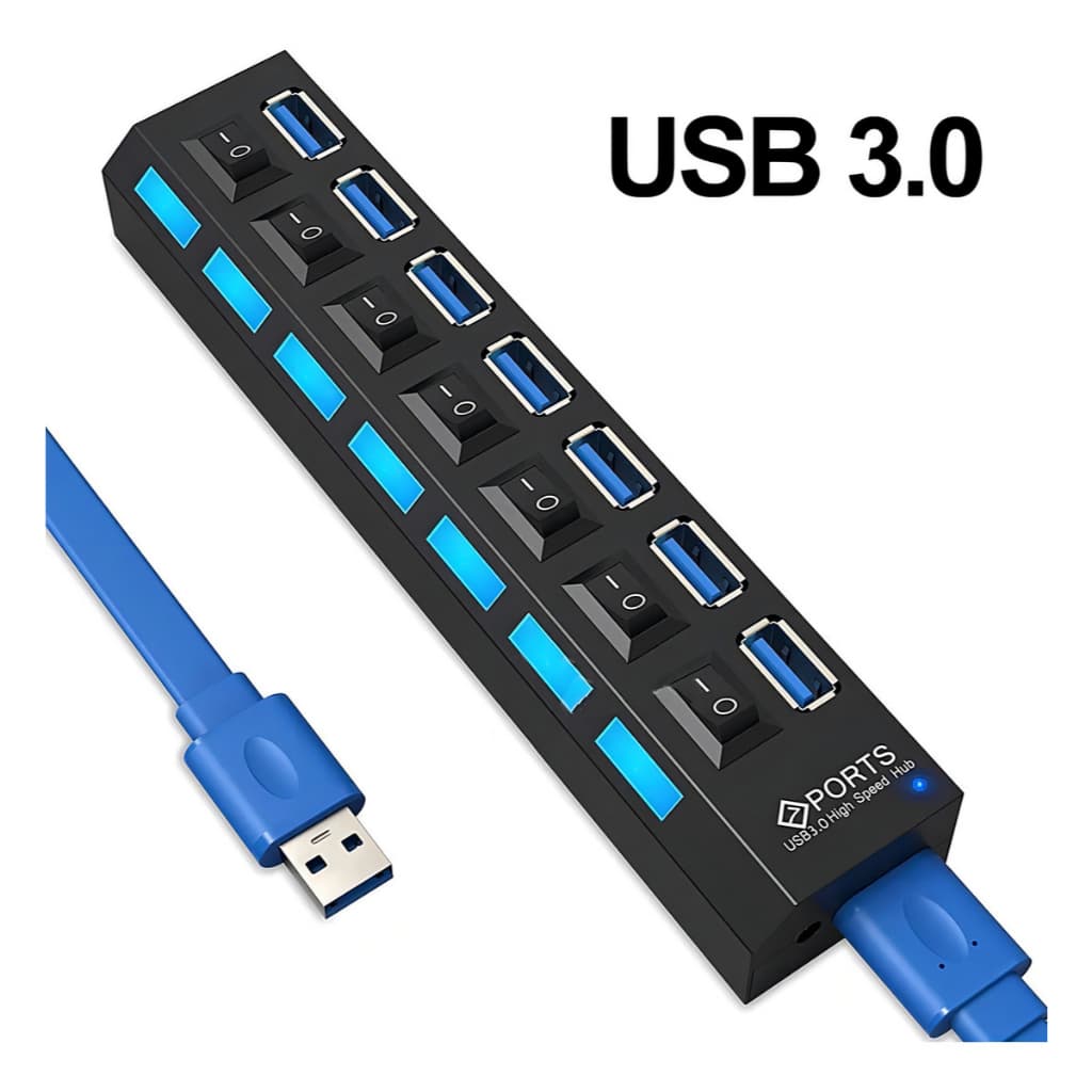 Hub Usb Cabo Extensor Régua Usb 3.0 7 Portas High Speed Hd Pen Drive Pc