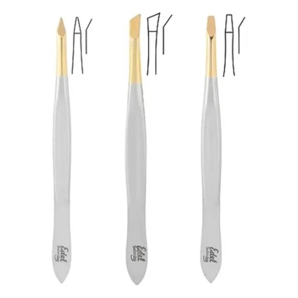 Kit 3 Pinças Profissionais Ponta Ouro – Fina, Chanfrada e Reta para Sobrancelha e Lash Lifting