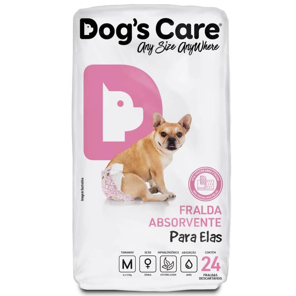 Fralda Descartável Higiênica P/ Cães Fêmea Dogs Care M 24 Un