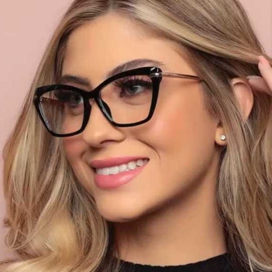 Óculos Armação Estilo Gatinho Feminino Preto e Transparente Conforto Elegância e Alta Qualidade