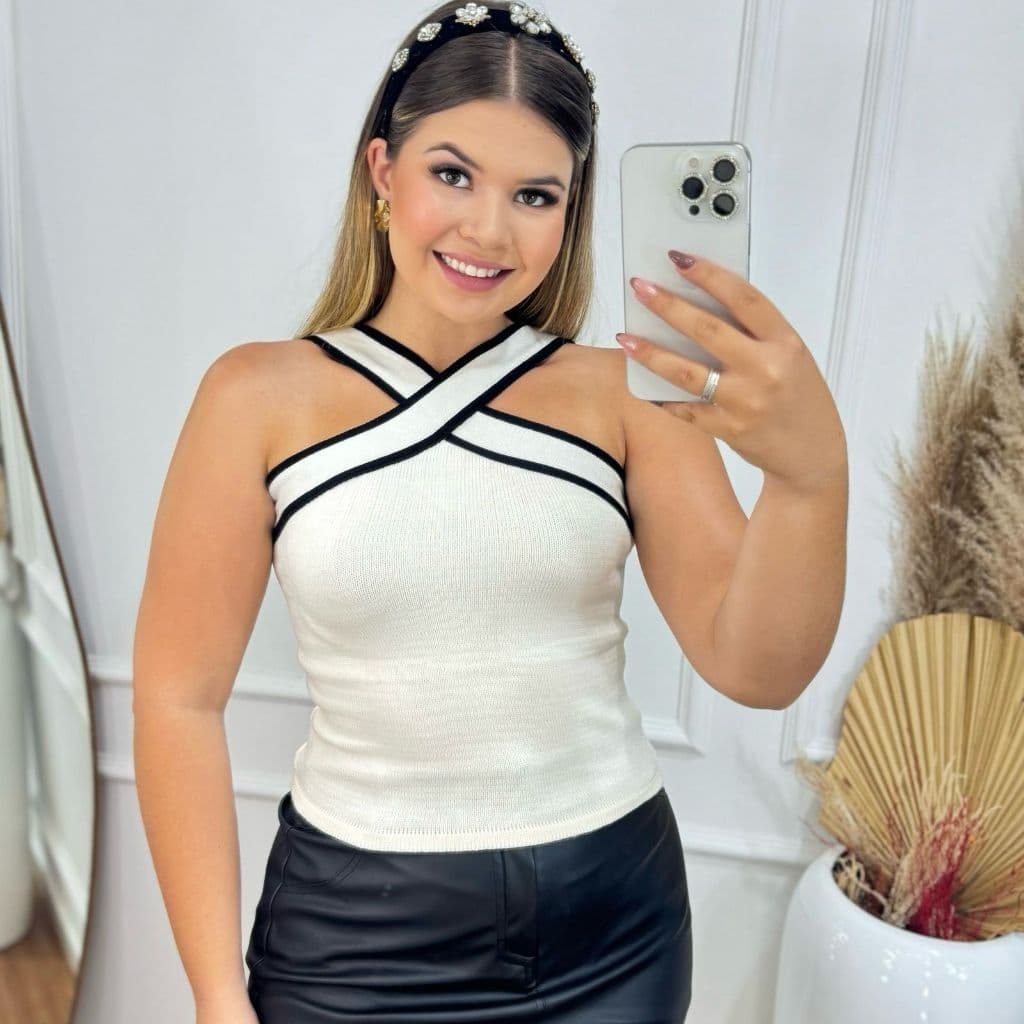 Blusa Feminina Modal Regata Cropped Feminino Top Alça X Tricot Tricô Moda Blogueira Tendencia