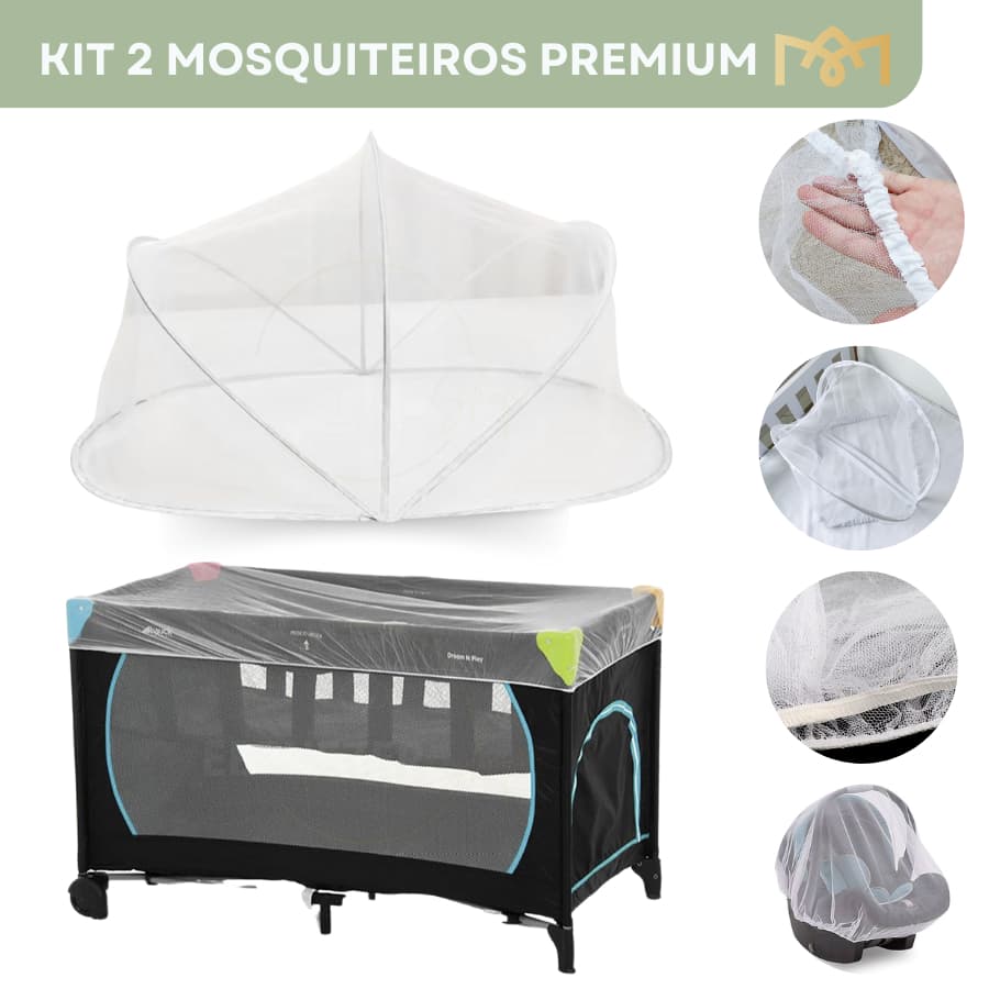 Kit 2 Mosquiteiros Portátil Dobrável Ninho E Universal Redutor De Berço Tela Carrinho Bebê Avulso