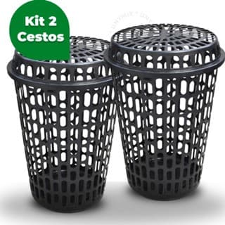 Kit 2 Cesto De Roupas Sujas Telado 60 Litros Com Tamppa Preto Cor:Preto