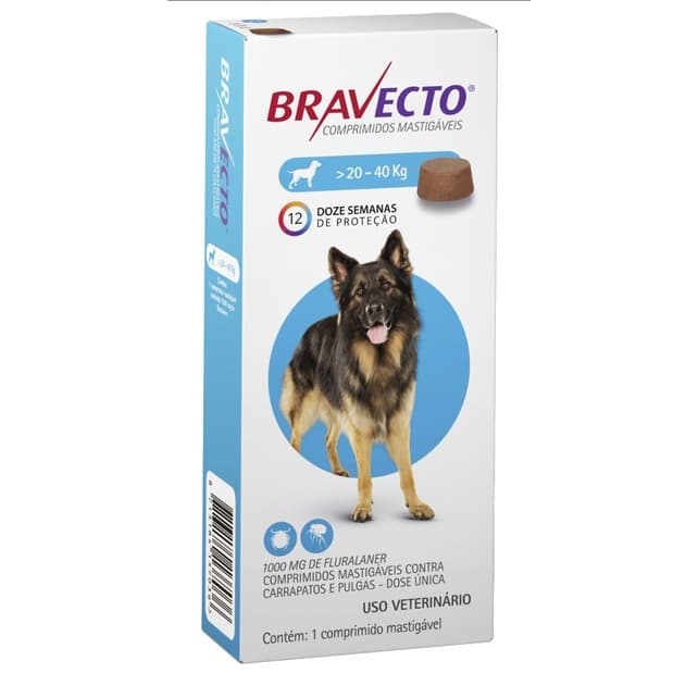 Bravecto Cães 20kg E 40kg Carrapato Original Antipulgas e Carrapatos 1000mg Cachorros