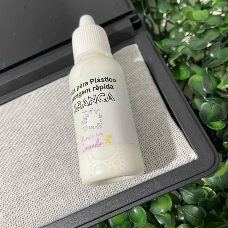 Almofada + tinta BRANCA secagem rápida branco carimbeira plástico isopor