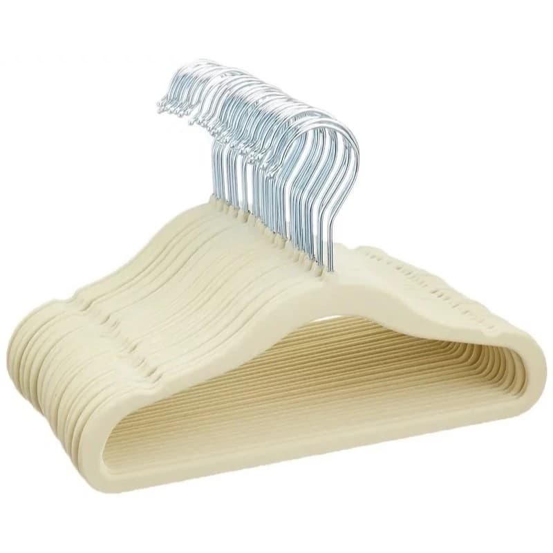Kit 50 Cabide Infantil Veludo Slim Antideslizante Ultra Fino - Bege