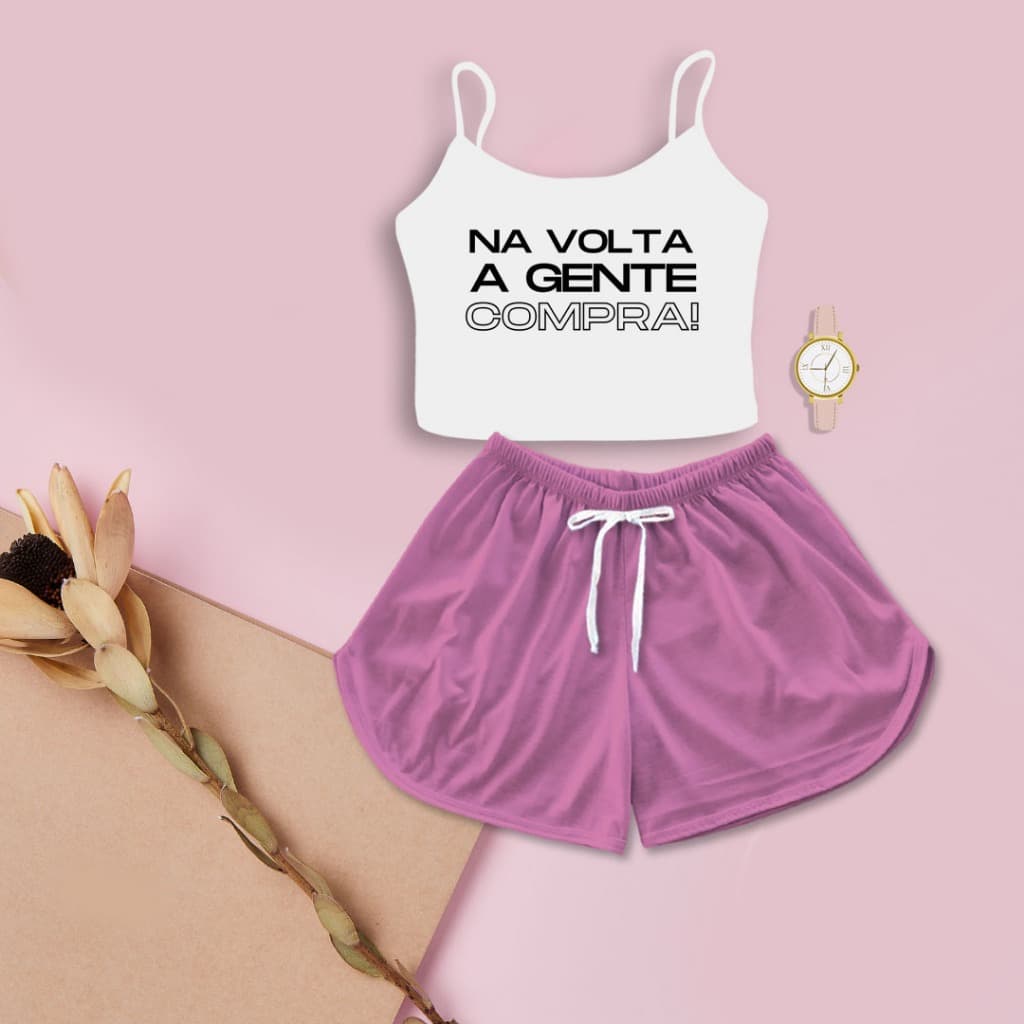 Kit Feminino Cropped Na Volta A Gente Compra Shorts Cor Sortida Aleatória