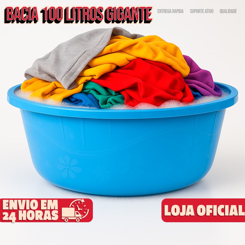 Bacia GIGANTE 100 Litros Plástico Grande Resistente Multiuso Lava Roupa Cabe Tudo