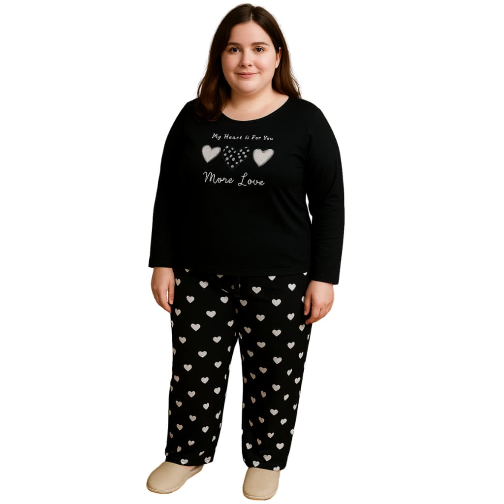Pijama Longo Feminino Plus Size Malha Adulto Manga Comprida Inverno