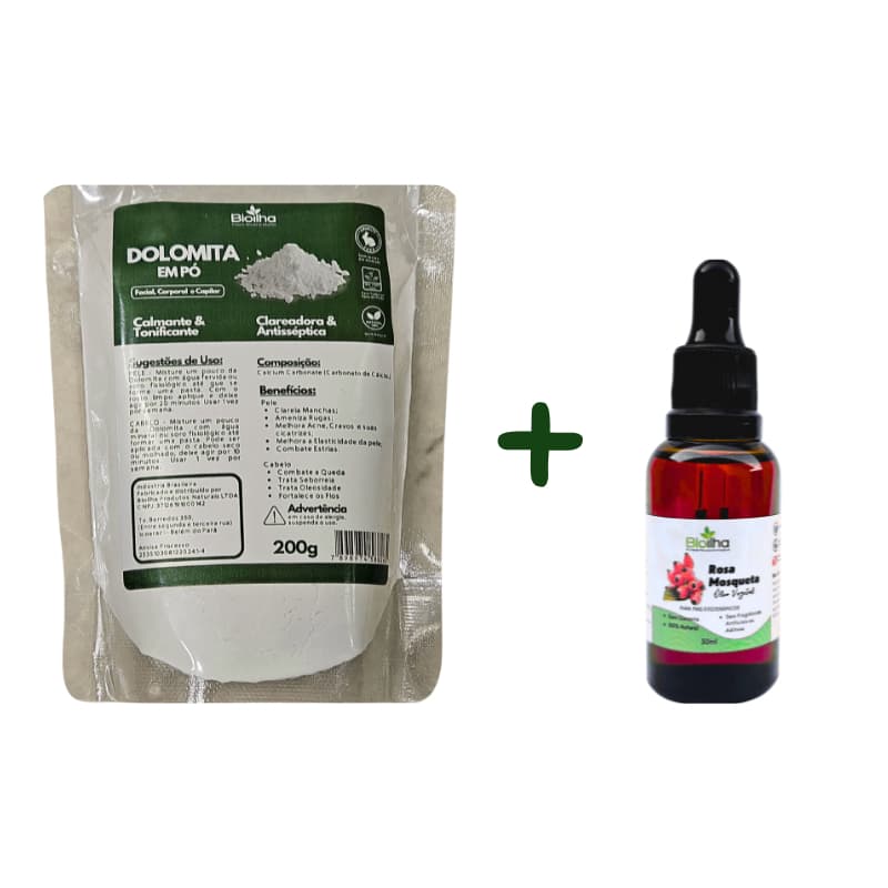Kit para CLAREAMENTO com DOLOMITA 200gr + ÓLEO DE ROSA MOSQUETA 30ml