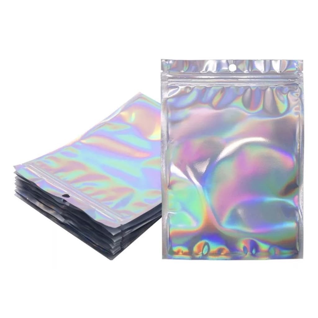 Saco Zip Holográfico Frente Transparente C/furo kit 10/50/100unidades