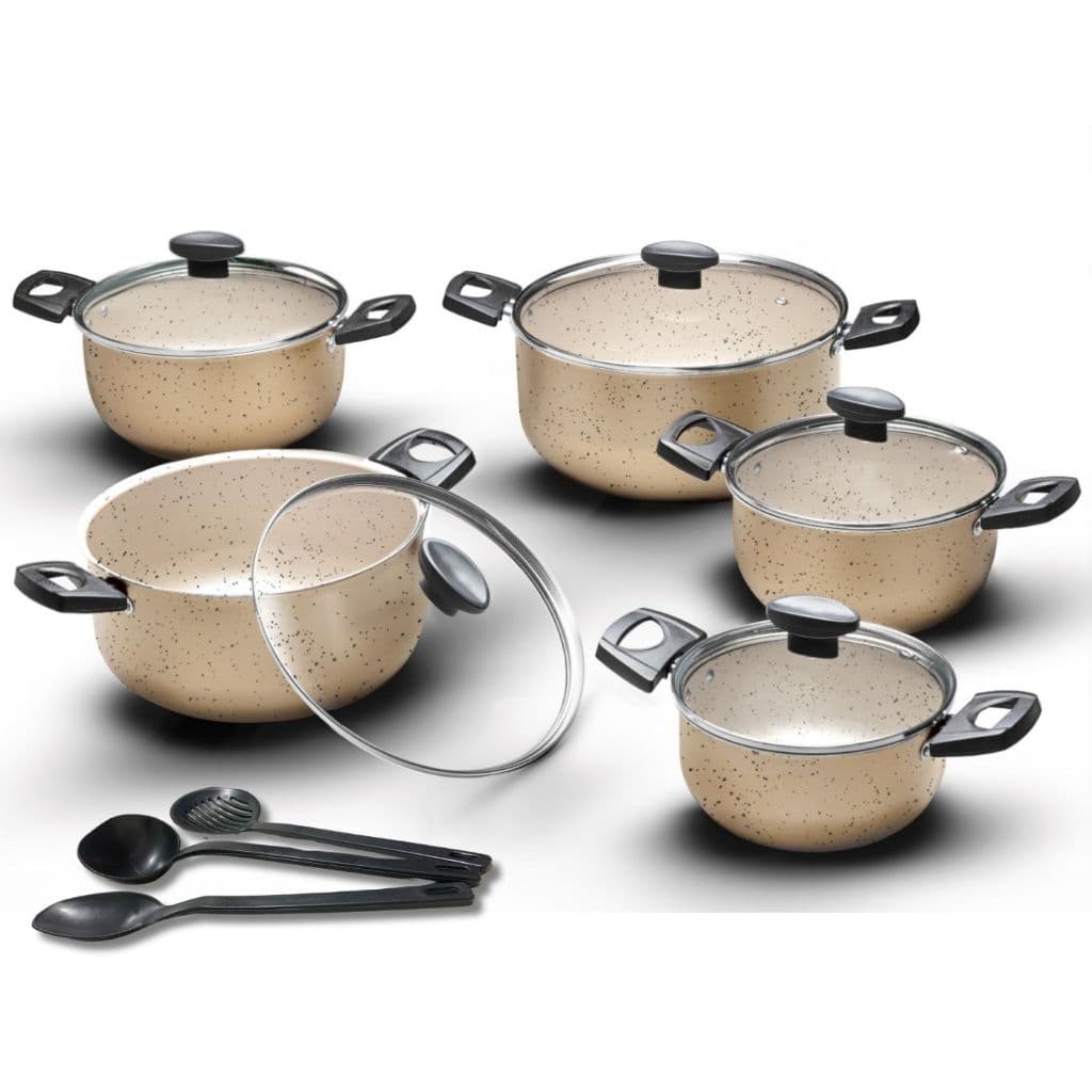 Jogo de Caçarolas 5 Peças Antiaderente Grandes Kit Tampa de Vidro de Panelas Conjunto Completo