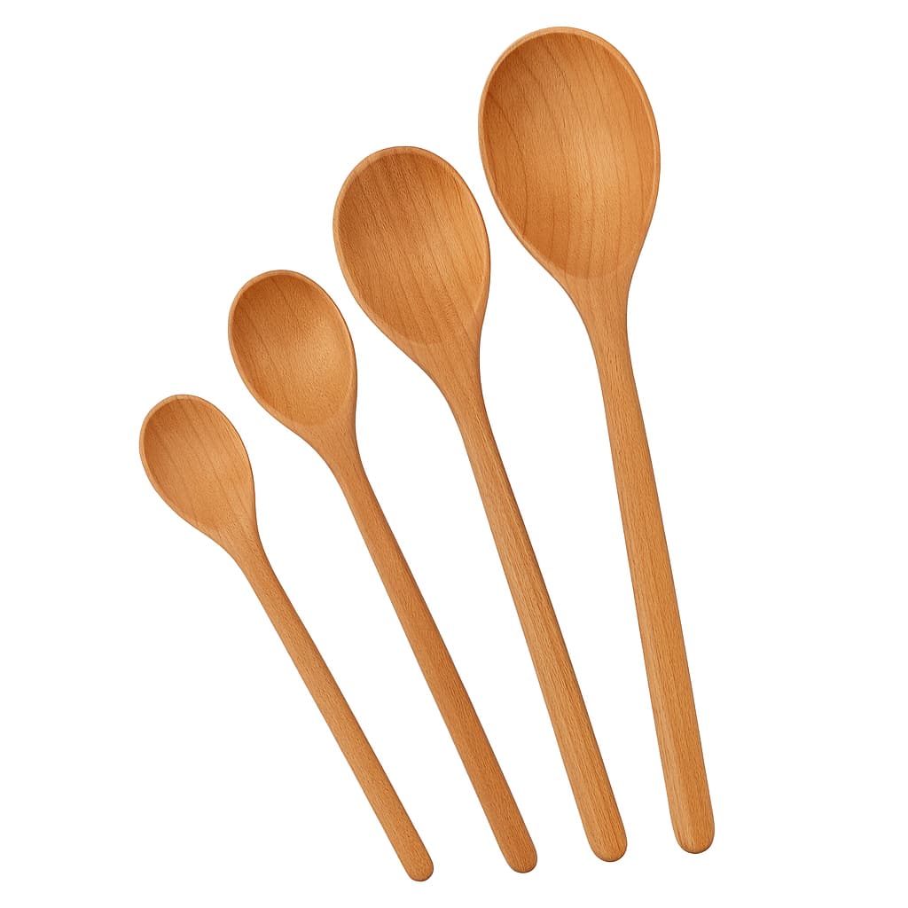 Kit 4 Colheres de Pau Baiana 29cm a 44cm Madeira Reforçada Ideal p/ Cozinha, Arroz, Feijão Dia a Dia