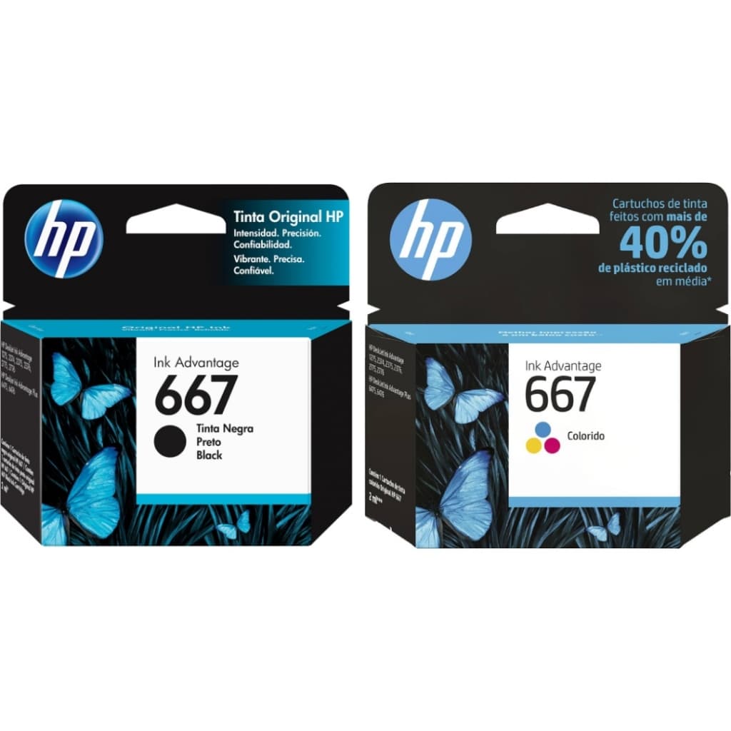 Kit Cartucho Tinta Original Hp 667 Preto/colorido 2376 2774