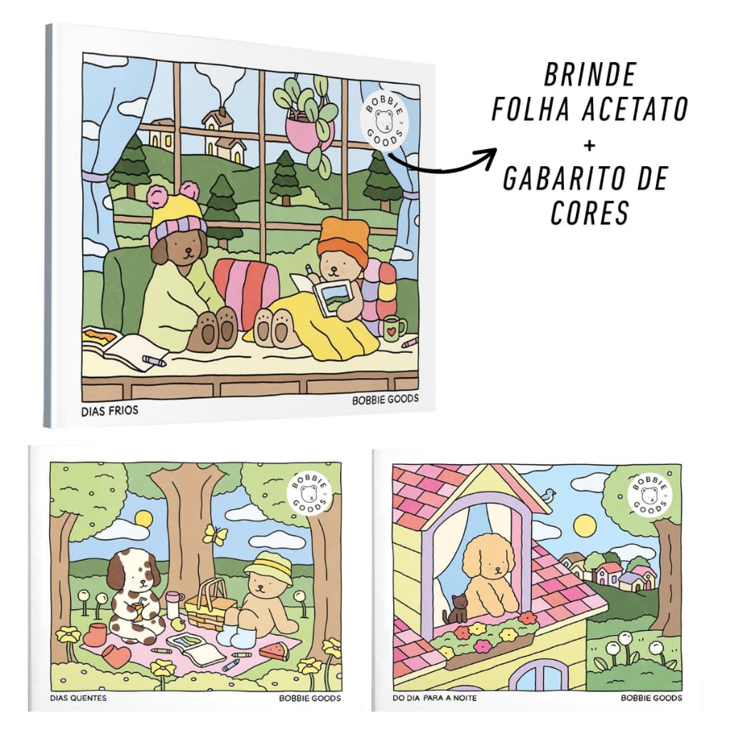 Livro de Colorir Bobbie Goods Original Brinde Folha Acetato Gabarito Cor Caderno Desenho Coloring Bo