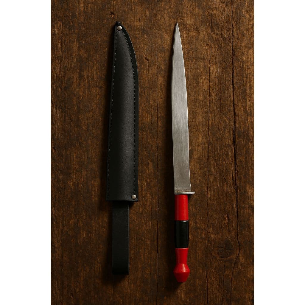 Faca Artesanal Aço Carbono 30cm – Com Bainha | Cabo Coral Preto/Vermelho | Prock Campanha