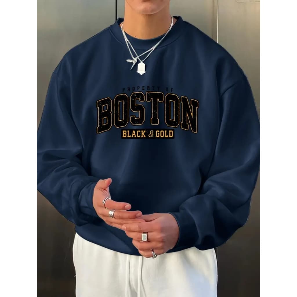 BLUSA DE FRIO MOLETOM CARECA MASCULINO E FEMININO ESTAMPADO BOSTON BLACK GOLD ADULTO