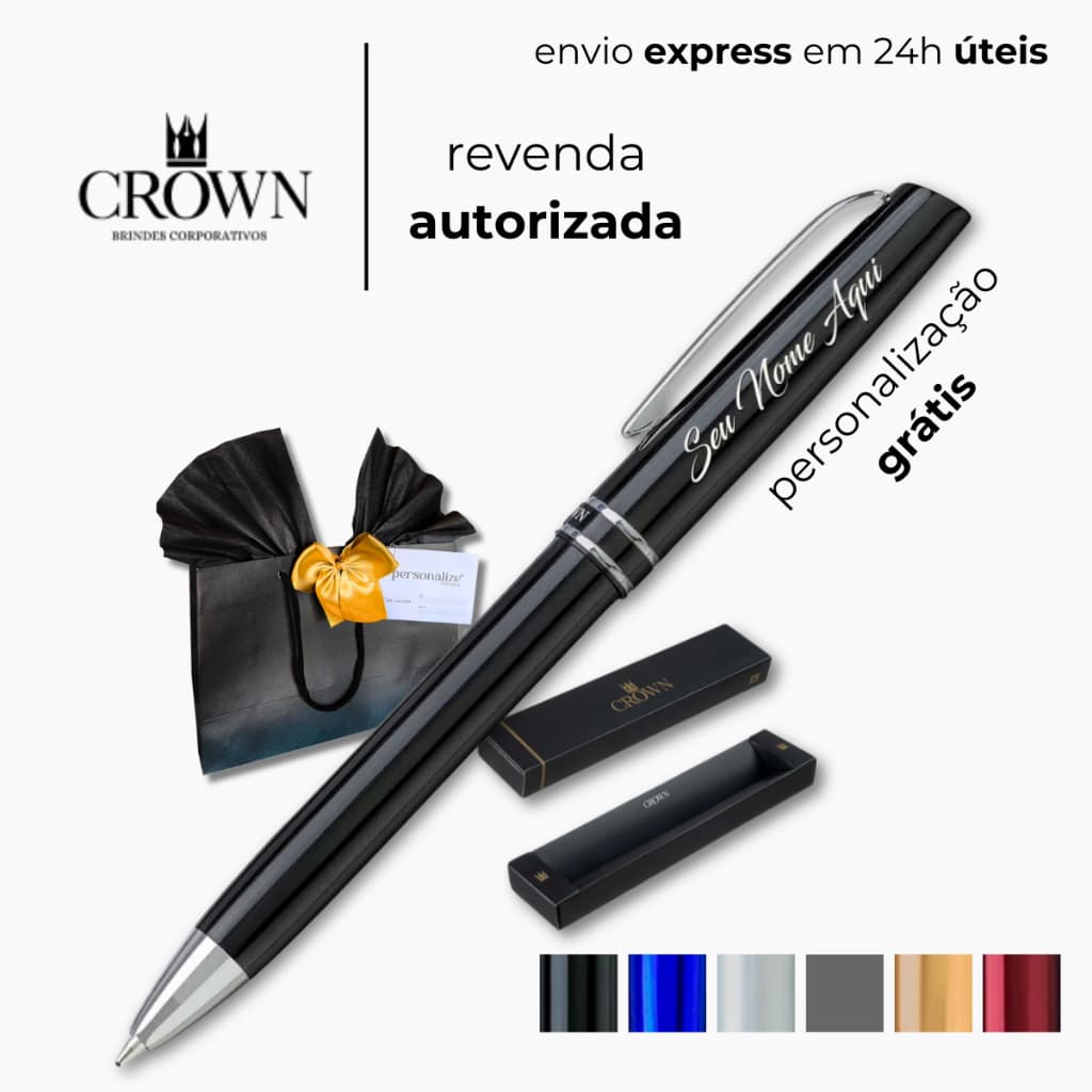 Caneta Personalizada com Nome e Logo Crown Otawa Esferográfica Presente Formatura Luxo