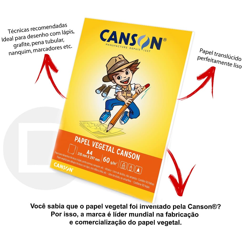 Papel Canson Vegetal Liso A4 - 60g Bloco