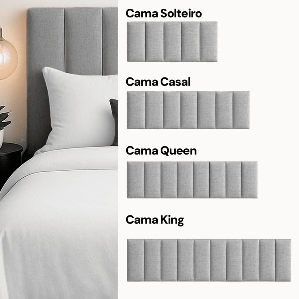 Cabeceira Estofada Linho 20x60 Design Aconchegante Quarto Cama Solteiro Casal Queen King Moderno Modular Personalizável