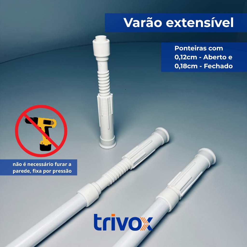 Varão Extensível Ajustável para Cortina Box Banheiro com Suporte Extensivo Regulável Sem Furos