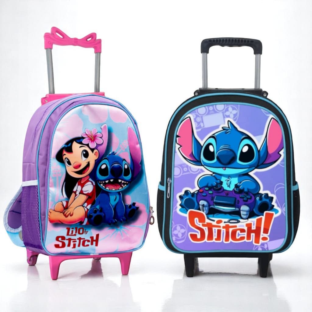 Mochila Infantil de Rodinha Masculina Escolar Feminina Menino - Lilo&Stitch