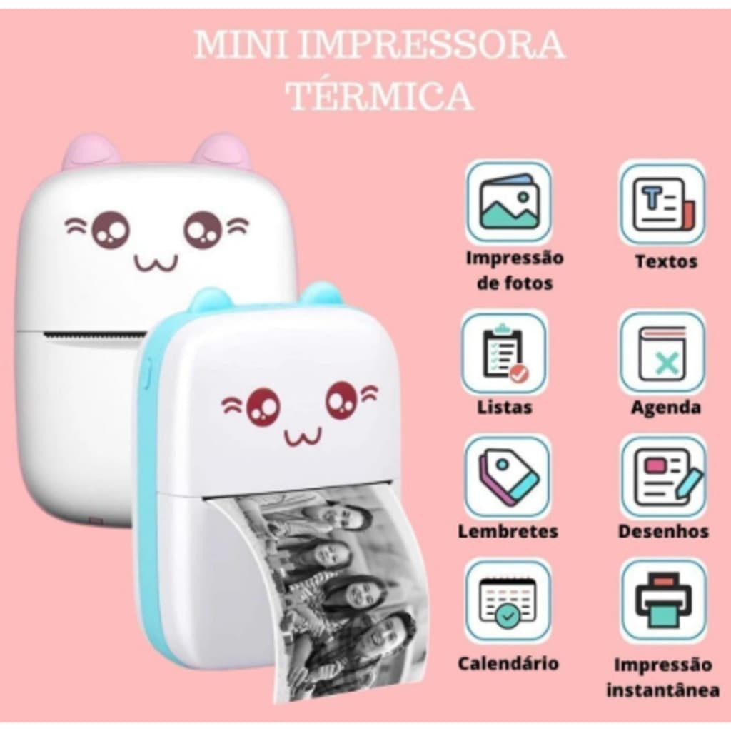 Mini Impressora Térmica Portátil De Bolso Impressão Sem Fio Fotos Notas Bluetooth Para Android Ios maquinasshop