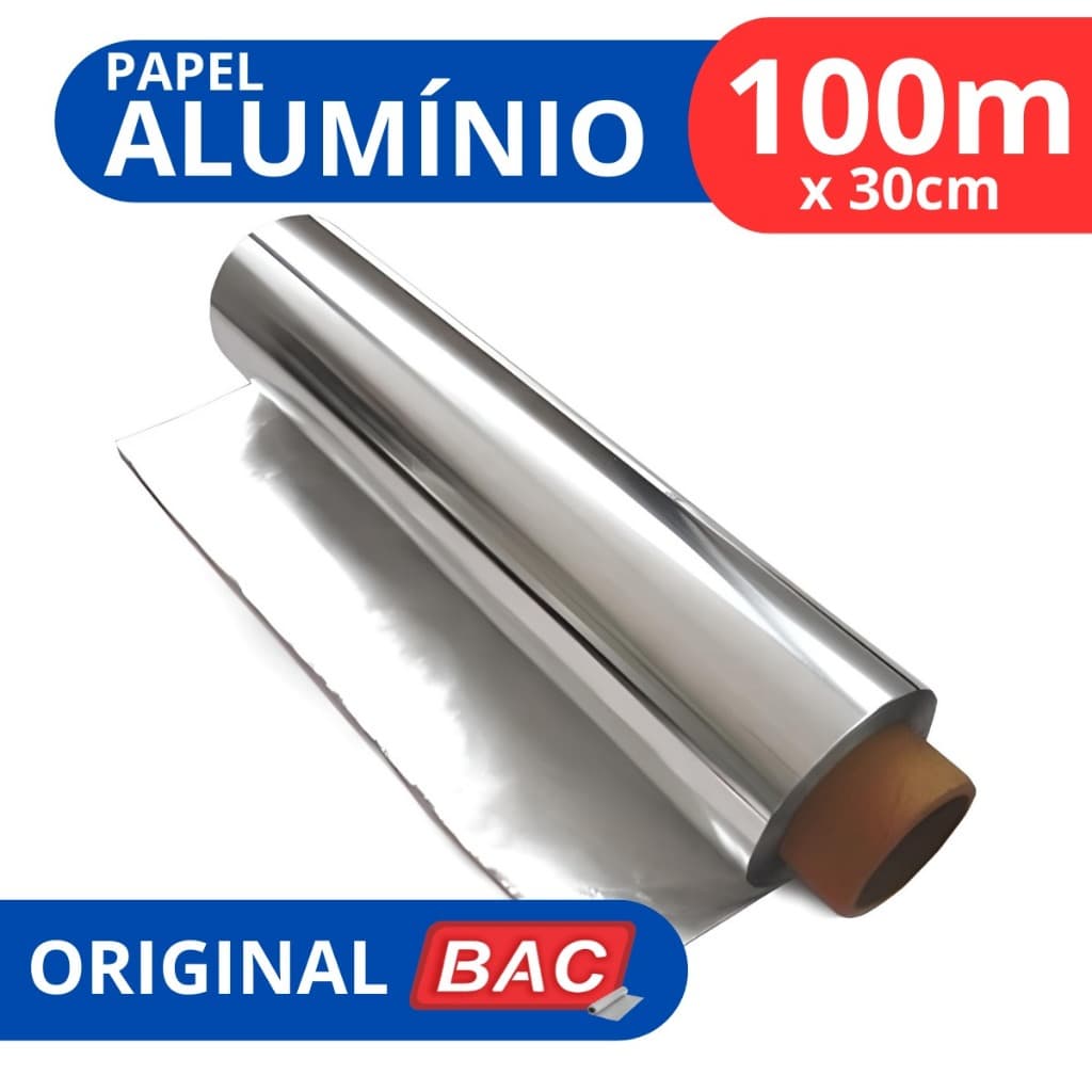 Rolo Papel Alumínio 30cmx100m Extra Forte Grande Assar  Restaurante  Salão Cabelereiro Original Bac
