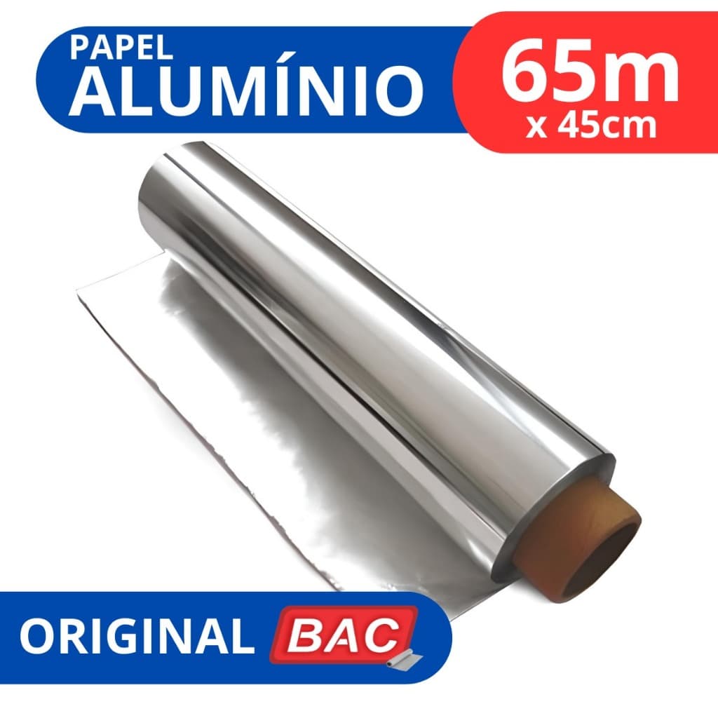 Rolo Papel Alumínio 45cm x 65m Extra Forte Grande Assar Restaurante Salão Cabelereiro - Original Bac