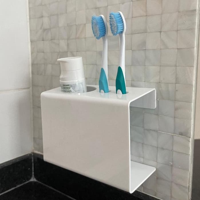 Suporte Porta Escovas e Pasta de Dente Fixação Parede Acompanha Dupla Face
