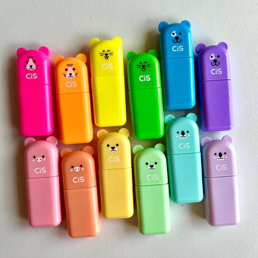 Mini Marca Texto Cis Fun Neon ou Tom Pastel Fofo - Formato Ursinho
