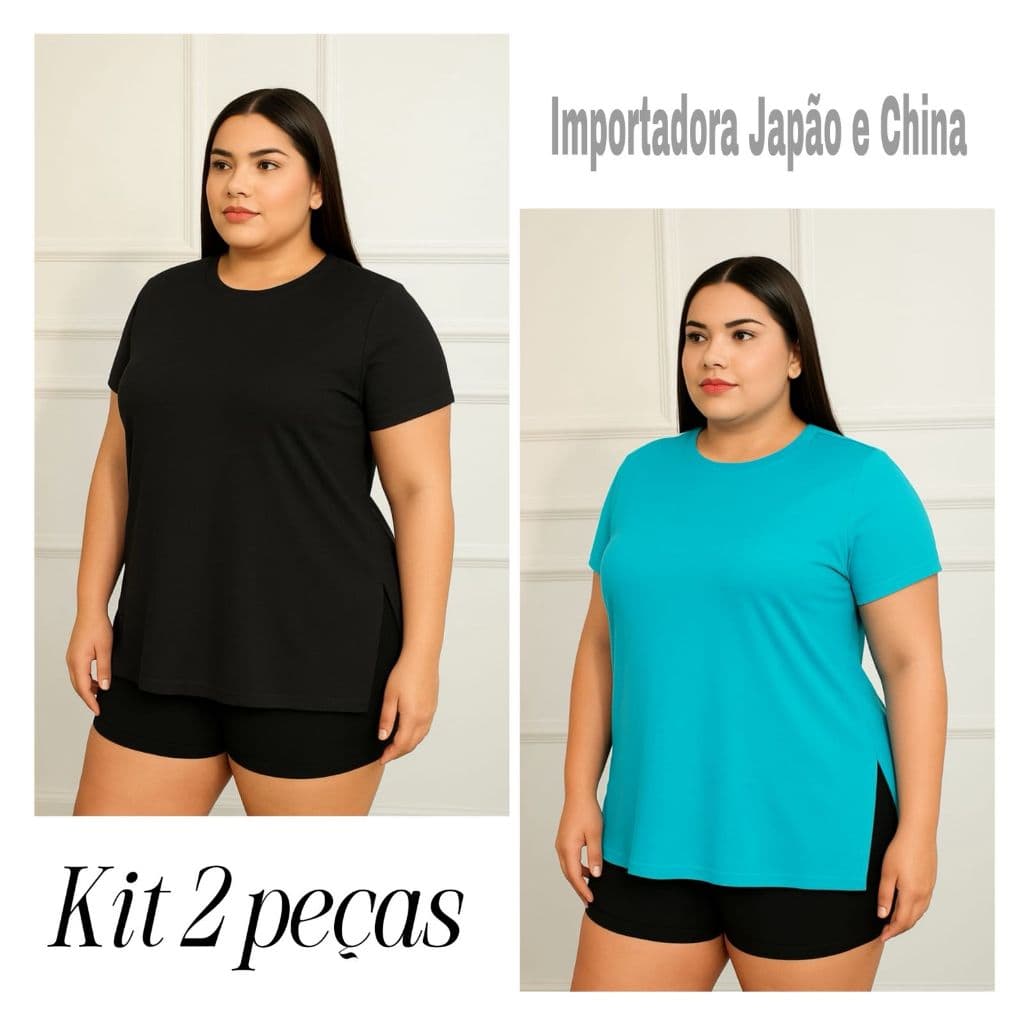 KIT COM 2 Blusa PLUS SIZE  Feminina Fitness Sobreleg Tapa bumbum Para Academia caminhada