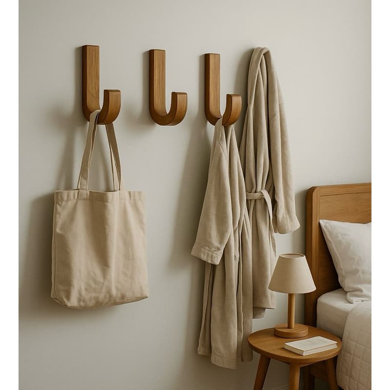 Kit 3 Ganchos De Madeira Pendurador Parede Cabideiro J