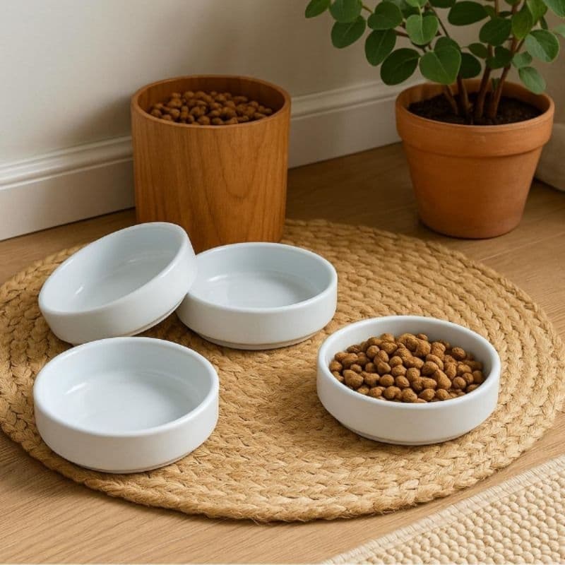 Comedouro Gato de Porcelana Branca – Tigela para Gato 230ml Pet Elegante Resistente Ração e Água